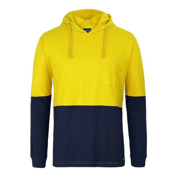 Mens Hi Vis Long Sleeve Cotton Tee with Hood Thumbnail