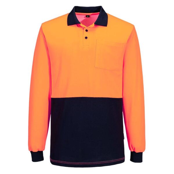 Mens Hi-Vis Cotton Comfort Contrast Class D Long Sleeve Polo Shirt Thumbnail