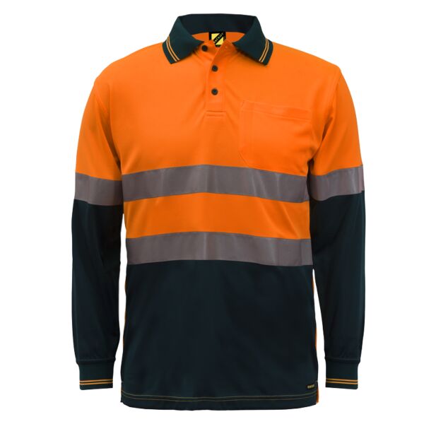 Mens Hi Vis Two Tone Long Sleeve Micromesh Polo With Pocket And Csr Reflective Tape Thumbnail